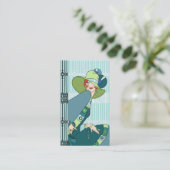 Shelbyの水およびティール（緑がかった色）の30年代の女性 名刺 (スタンド正面)