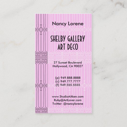 Shelbyの薄紫およびラベンダーの30年代の女性 名刺 (裏面)