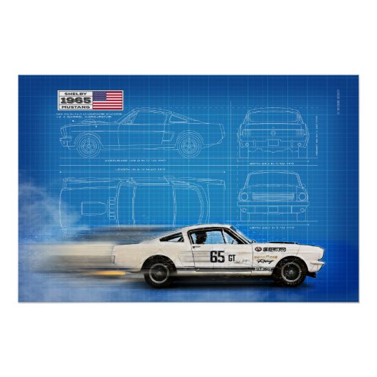 Shelby Mustang 350GT Blueprint ポスター (正面)