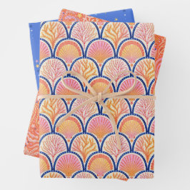 Shell and Seagrass Nautical Set of Three  ラッピングペーパーシート