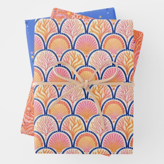 Shell and Seagrass Nautical Set of Three  ラッピングペーパーシート (インサイチュ)