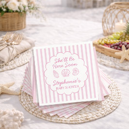 She'll Be Here Soon Pink Sea Shells Baby Shower スタンダードカクテルナプキン