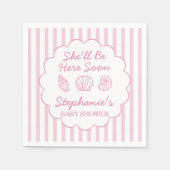 She'll Be Here Soon Pink Sea Shells Baby Shower スタンダードカクテルナプキン (正面)