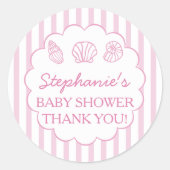 She'll Be Here Soon Pink Sea Shells Baby Shower ラウンドシール (正面)