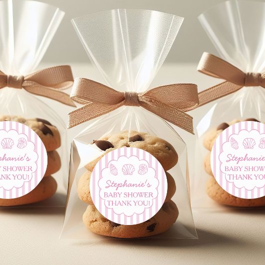 She'll Be Here Soon Pink Sea Shells Baby Shower ラウンドシール