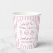 She'll Be Here Soon Pink Sea Shells Baby Shower 紙コップ (裏面)