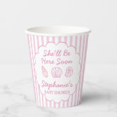 She'll Be Here Soon Pink Sea Shells Baby Shower 紙コップ (正面)