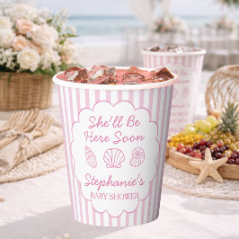 She'll Be Here Soon Pink Sea Shells Baby Shower 紙コップ