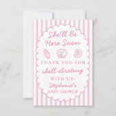 She'll Be Here Soon Pink Shells Baby Shower サンキューカード (正面)