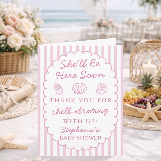 She'll Be Here Soon Sea Shells Baby Shower サンキューカード
