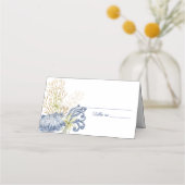 Shell Coastal Blue & Gold Folded Place Card プレイスカード (正面)
