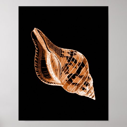 Shell coastal nautical watercolor black poster ポスター (正面)