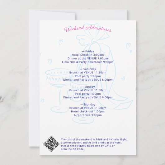 Shell Hand Drawn Something Blue Beach Bachelorette 招待状 (裏面)