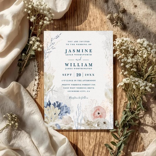 Shell Sketches Elegant Modern Chic QR Code Wedding 招待状