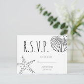 Shell starfishビーチ結婚式RSVPカード インビテーションポストカード (スタンド正面)