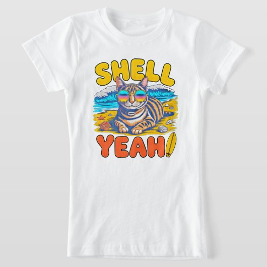 Shell Yeah 夏の猫 - クールビーチガール休暇 Tシャツ (レイダウン)