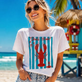 "Shell Yeah" Funny Red Lobster Beach Stripes T-Shi Tシャツ