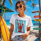 "Shell Yeah" Funny Red Lobster Beach Stripes T-Shi Tシャツ