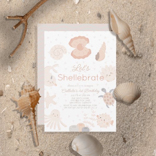 Shellebrate Seashell Lives Pink 1st誕生日 招待状