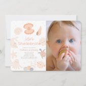 Shellebrate Seashell Pink 1st Birthday Photo 招待状 (正面)
