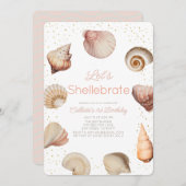 Shellebrate Seashell Realistic 1st Birthday 招待状 (正面/裏面)