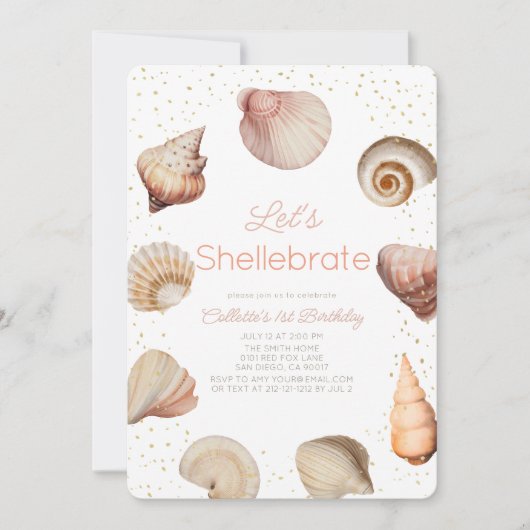 Shellebrate Seashell Realistic 1st Birthday 招待状 (正面)