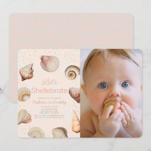Shellebrate Seashell Realistic 1st Birthday Photo 招待状