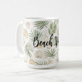 Shells Beach Green Palm Tree Leaves コーヒーマグカップ (正面左)