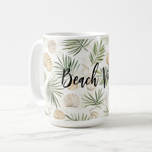 Shells Beach Green Palm Tree Leaves コーヒーマグカップ (正面左)