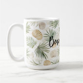 Shells Beach Green Palm Tree Leaves コーヒーマグカップ (左)