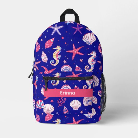 Shells Seahorses and Seastars プリントバックパック (正面)
