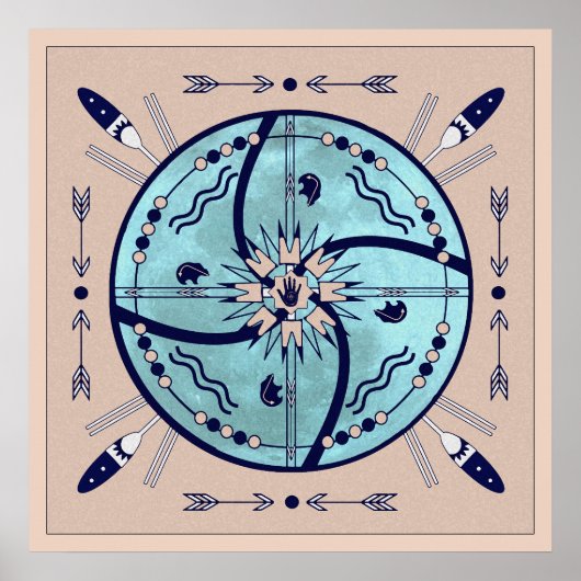 Sheltering Moon Native Symbol Mandala Poster Print ポスター (正面)