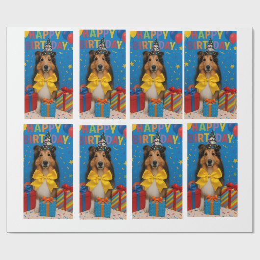 Sheltie Birthday Party ラッピングペーパー (フラット)
