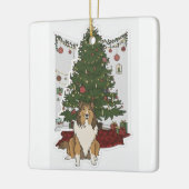 Sheltie by Christmas tree セラミックオーナメント (左)