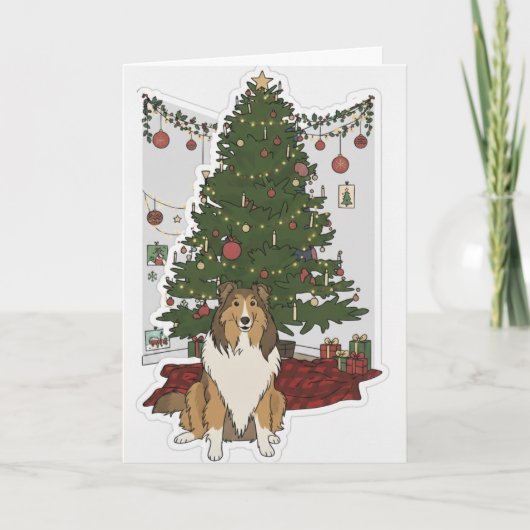 Sheltie by the Christmas tree カード (正面)