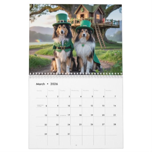 Sheltie Calendar カレンダー (3月 2026)