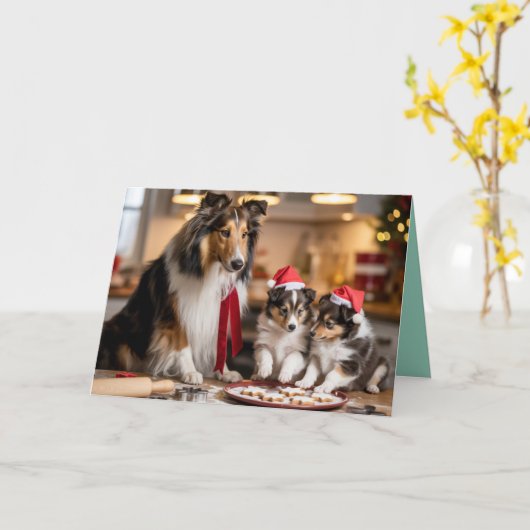 Sheltie Christmas Cookie Card カード (黄色い花)