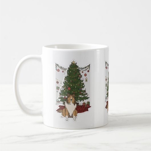 Sheltie & Christmas tree コーヒーマグカップ (左)