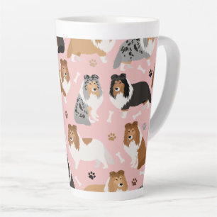 Sheltie Dog Bones and Paws Latte Mug カフェラテマグ