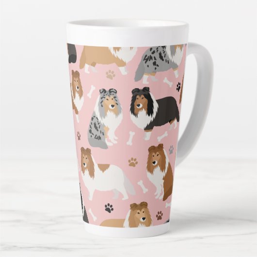 Sheltie Dog Bones and Paws Latte Mug カフェラテマグ (右アングル)