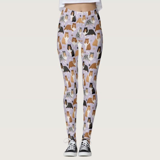 Sheltie Dog Bones and Paws Leggings レギンス (正面)