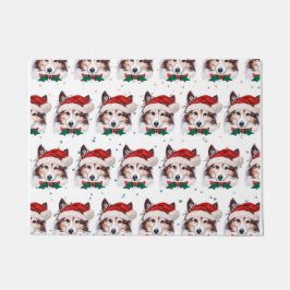 Sheltie Dog Breed Christmas Stars ドアマット