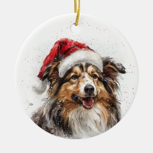 Sheltie Dog Christmas Personalized セラミックオーナメント (正面)