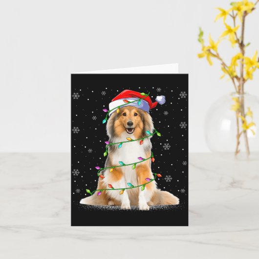 Sheltie Dog Lover Xmas Lighting Santa Sheltie Chri カード (黄色い花)