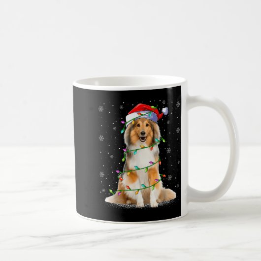 Sheltie Dog Lover Xmas Lighting Santa Sheltie Chri コーヒーマグカップ (右)