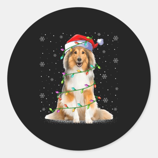 Sheltie Dog Lover Xmas Lighting Santa Sheltie Chri ラウンドシール (正面)