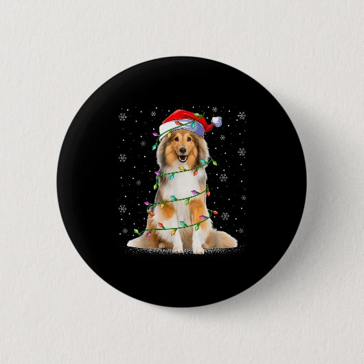 Sheltie Dog Lover Xmas Lighting Santa Sheltie Chri 缶バッジ (正面)