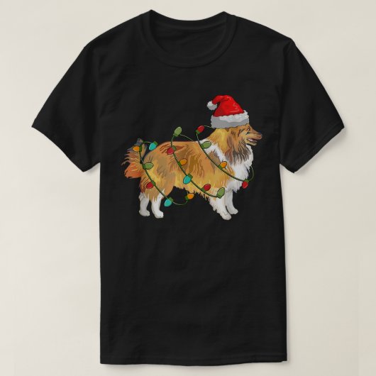 Sheltie Dog Ugly Christmas Sweater Xmas Tree Light Tシャツ (デザイン正面)