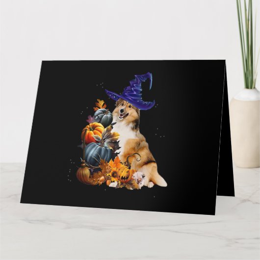 Sheltie Dog Witch And Pumpkins Halloween Thanksgiv カード (正面)