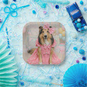 Sheltie in pink dress ペーパープレート (パーティー)